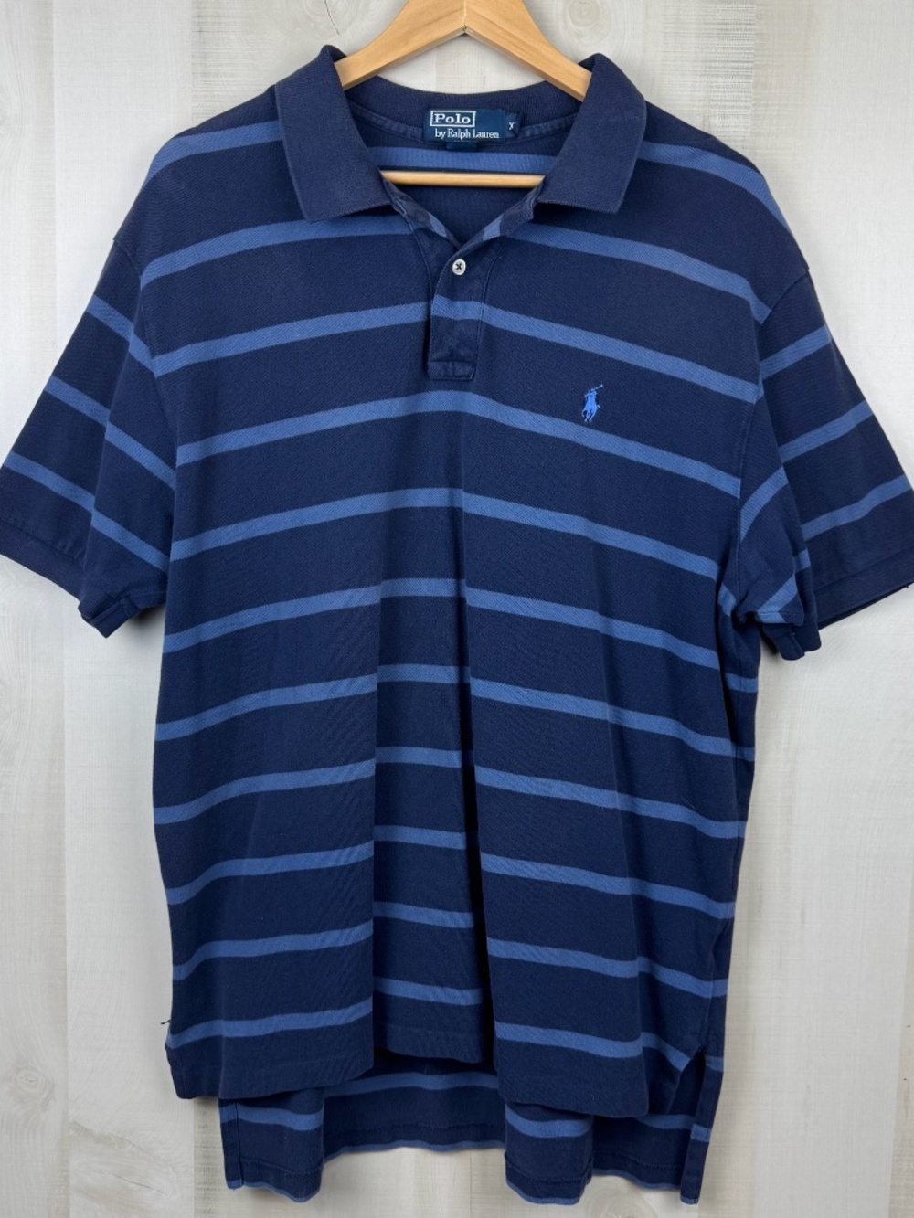Vintage 1980s Polo Ralph Lauren Men’s Short Sleeve Polo Shirt Blue Striped XXL